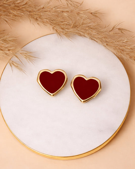 Maroon Heart Studs