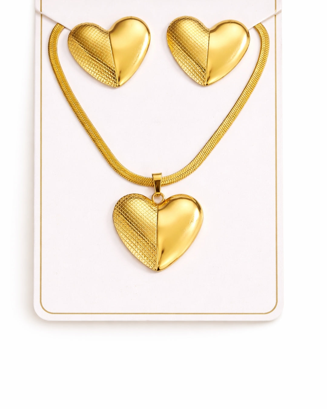 Two Shade Heart Earrings Necklace Set