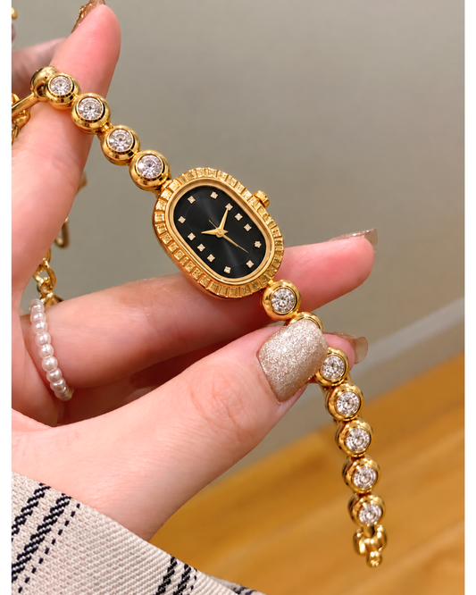 Black Dial Gold Jeweled Watch