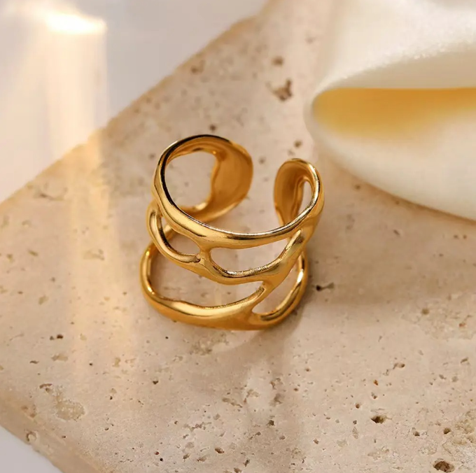 Chunky Hollow Abstract Wide Ring