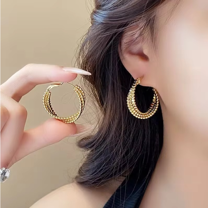 Triple Layer Beaded Hoop Earrings