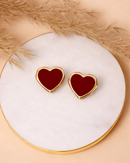 Maroon Heart Studs