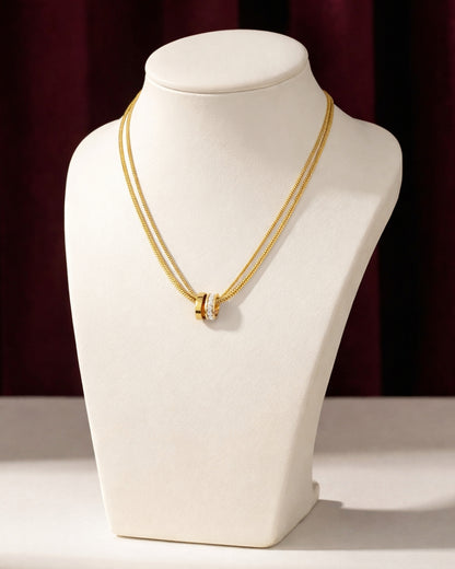 Snake Chain Double Layer Zircon Circular Pendant Necklace