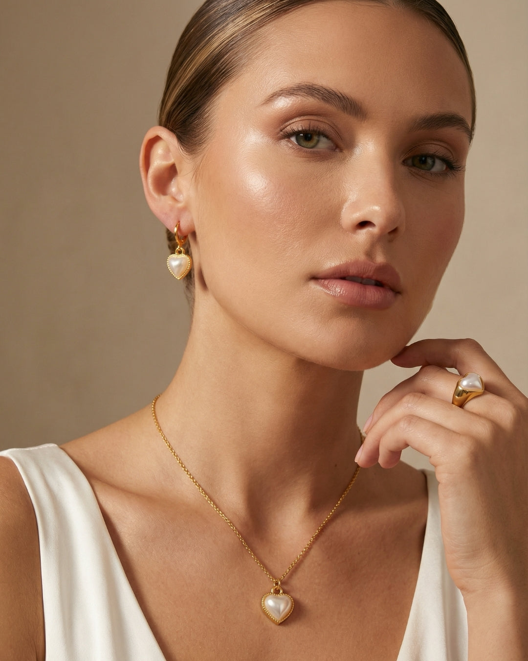 Pearl Heart Jewelry Combo Set