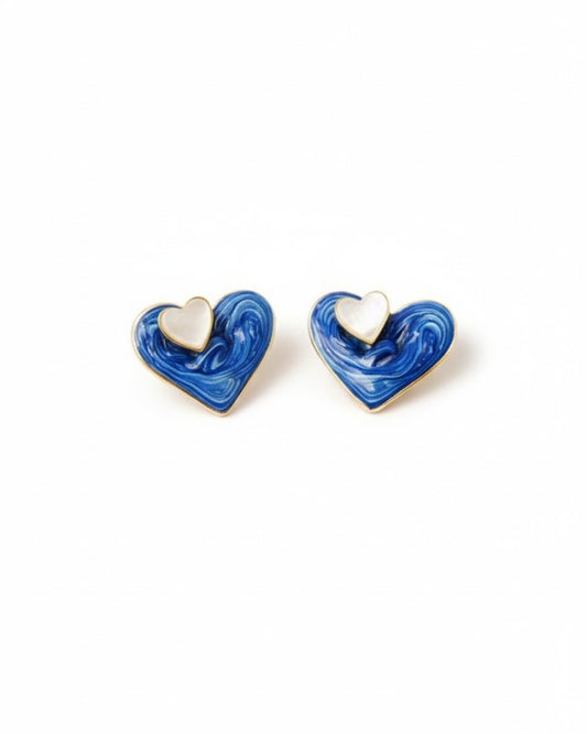 Enamel Blue Heart Stud Earrings