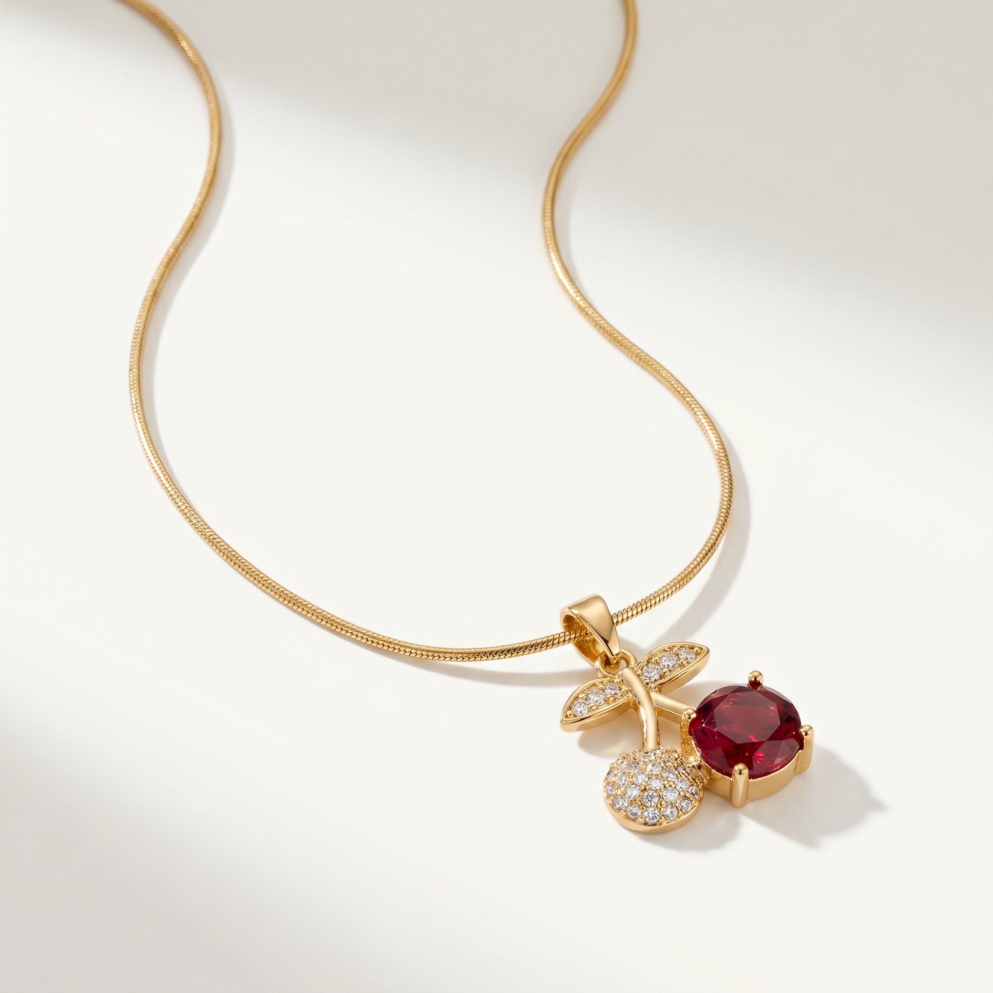 Cherry Crush Pendant Necklace - gold chain with cherry pendant