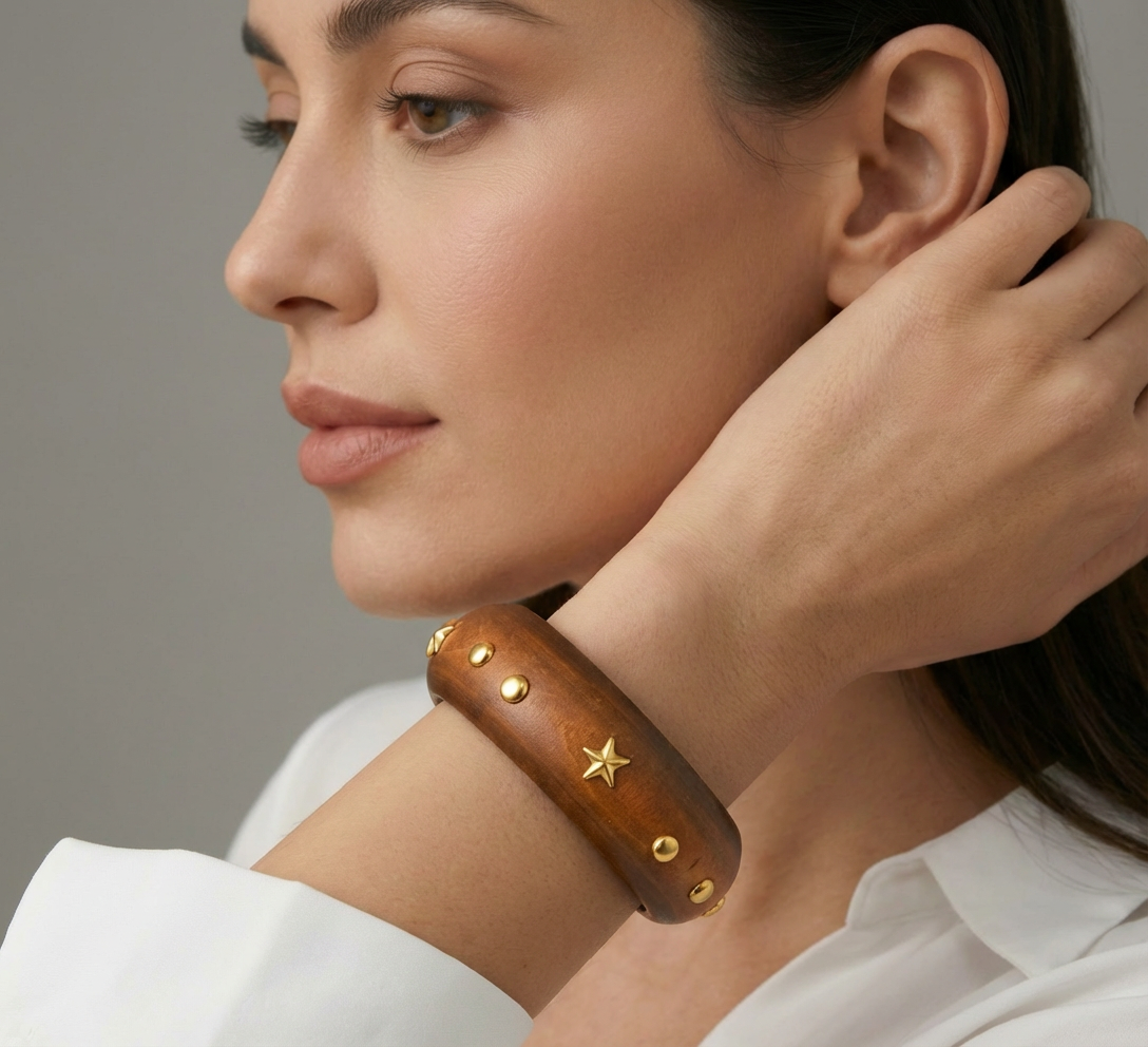 Wooden Star Bangle - On Model Wrist