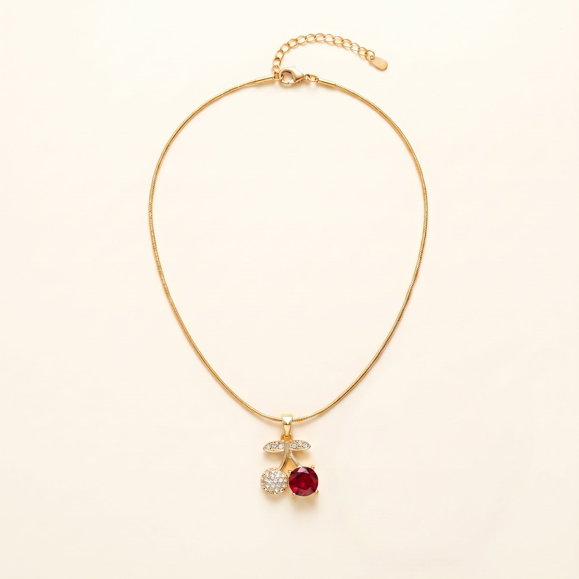 Cherry Crush Pendant Necklace flat-lay on clean cream background