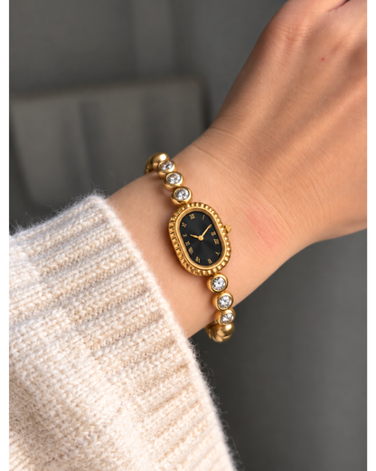 Black Dial Gold Jeweled Watch