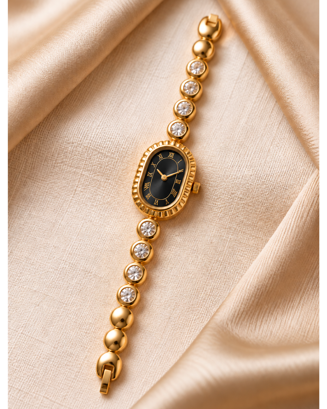 Black Dial Gold Jeweled Watch