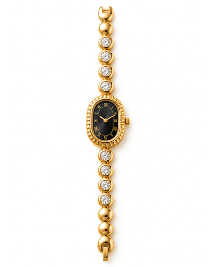 Black Dial Gold Jeweled Watch