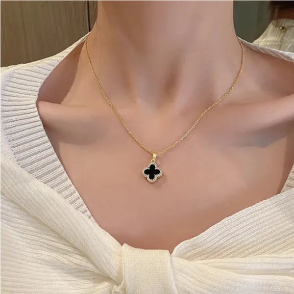 Black & White Clover Necklace
