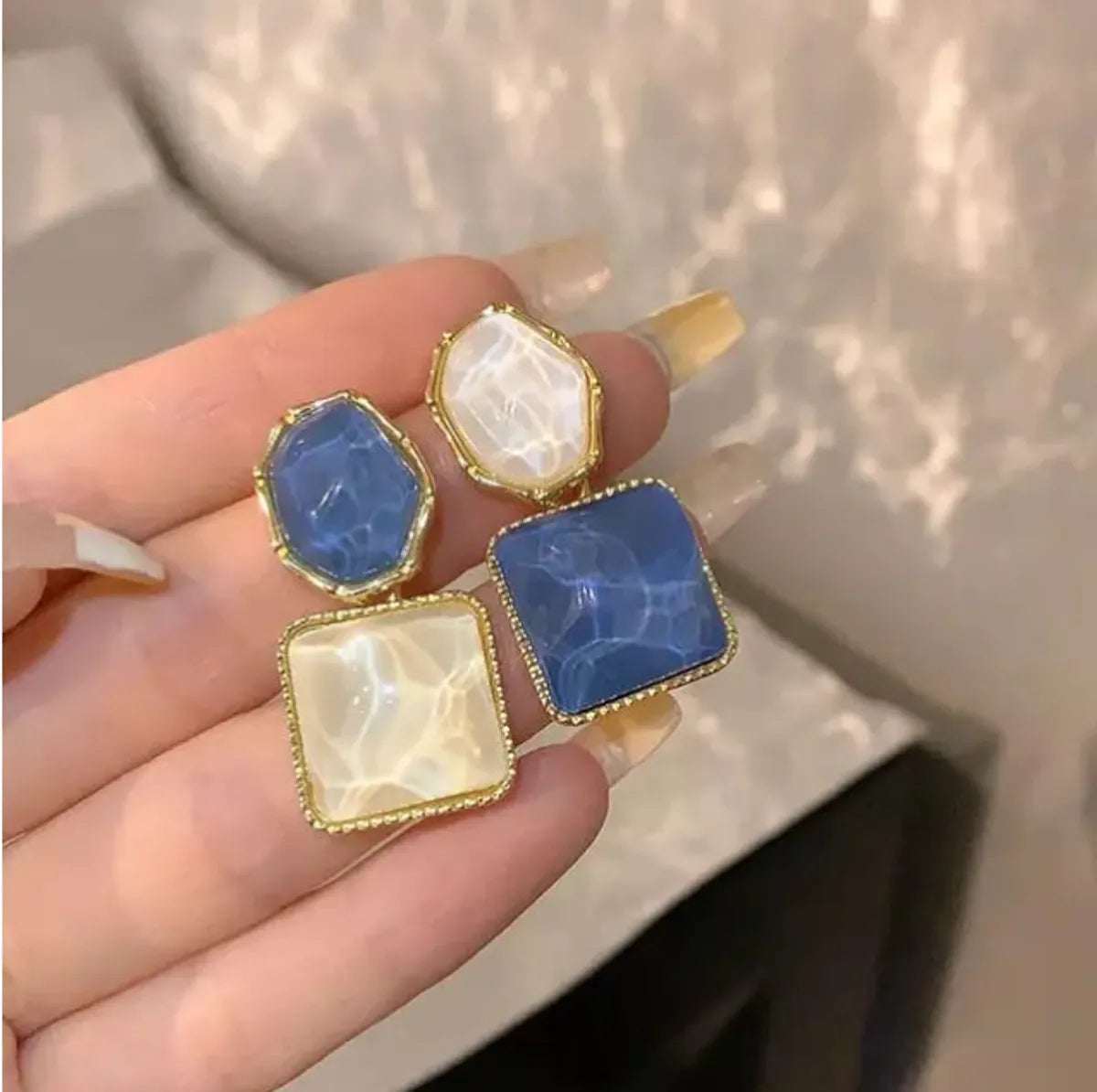 Blue White Stone Earrings