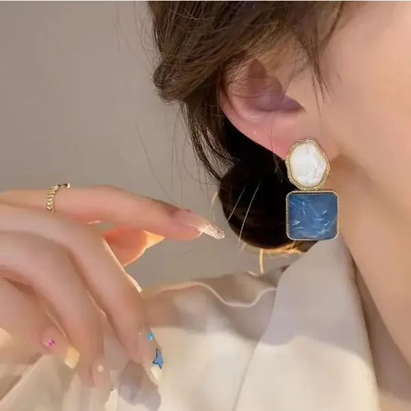 Blue White Stone Earrings