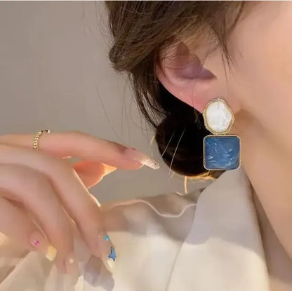 Blue White Stone Earrings