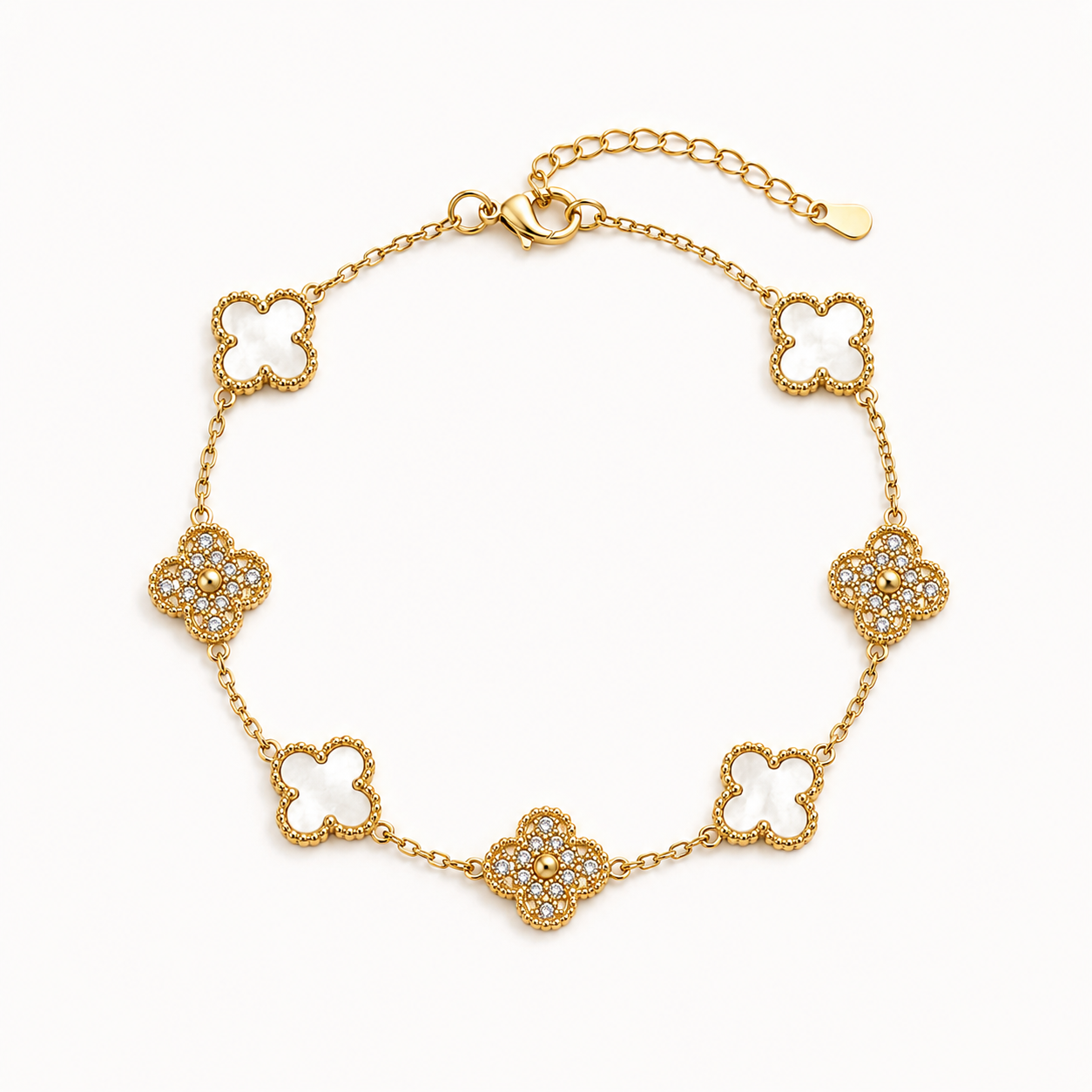 White Pearl Clover Bracelet