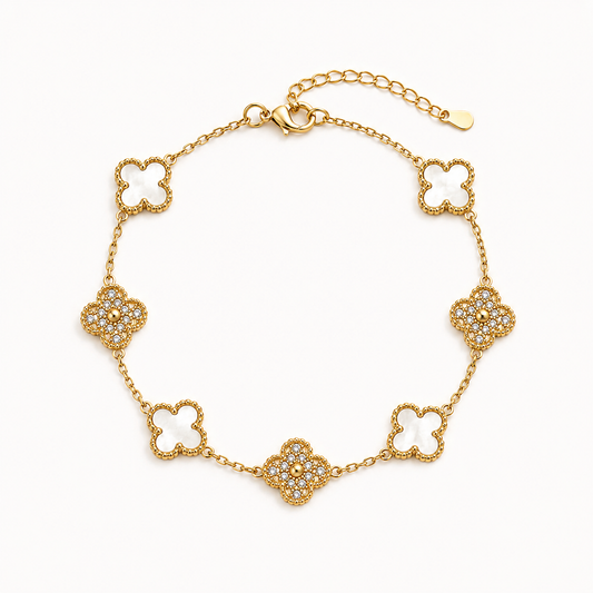 White Pearl Clover Bracelet