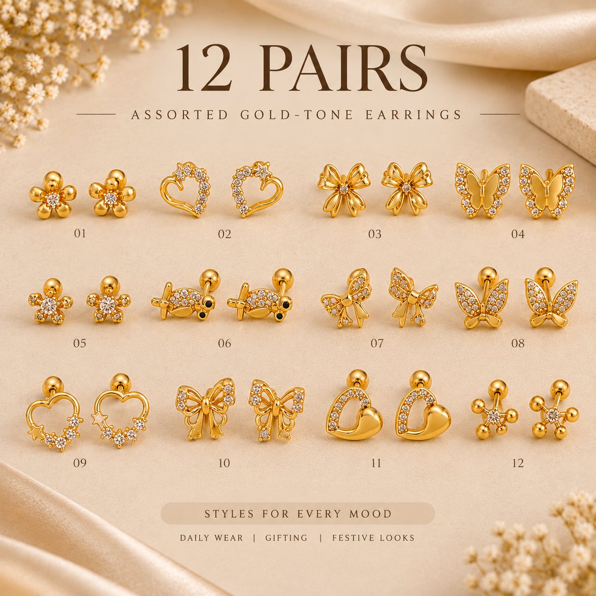 Gold-Tone Fashion Earrings Combo