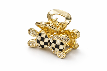 Gold Cute Checkered Teddy Bear Hair Claw