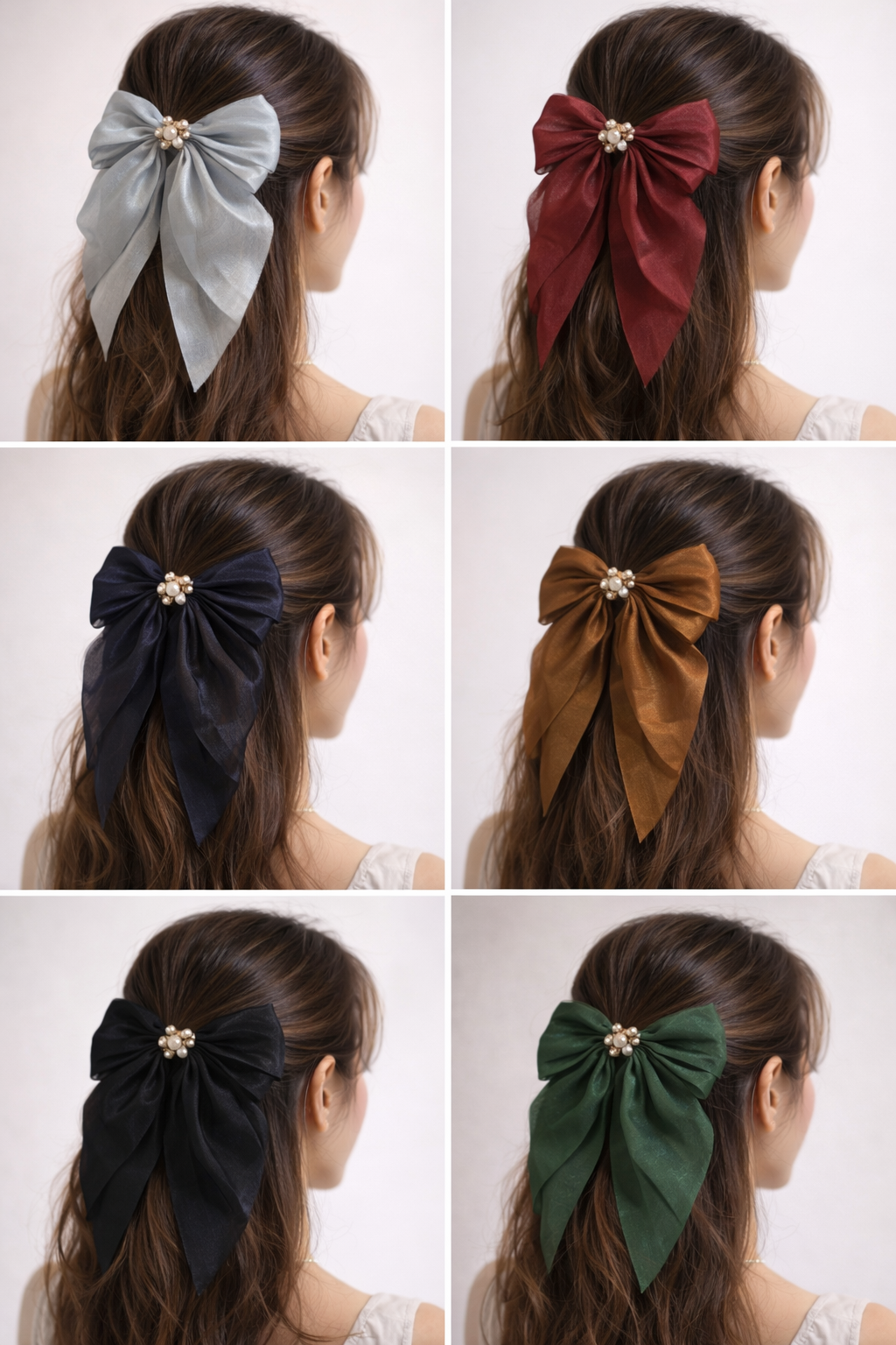 Luxe Pearl Satin Bow Hair Clips