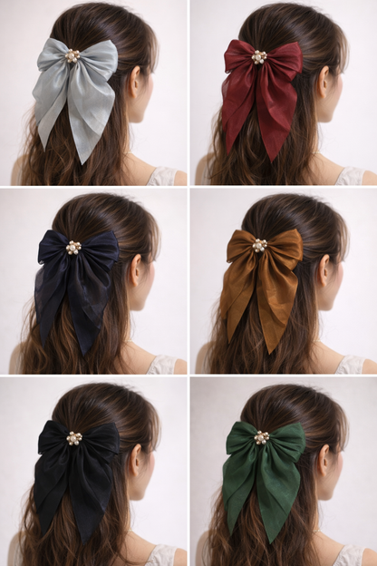 Luxe Pearl Satin Bow Hair Clips