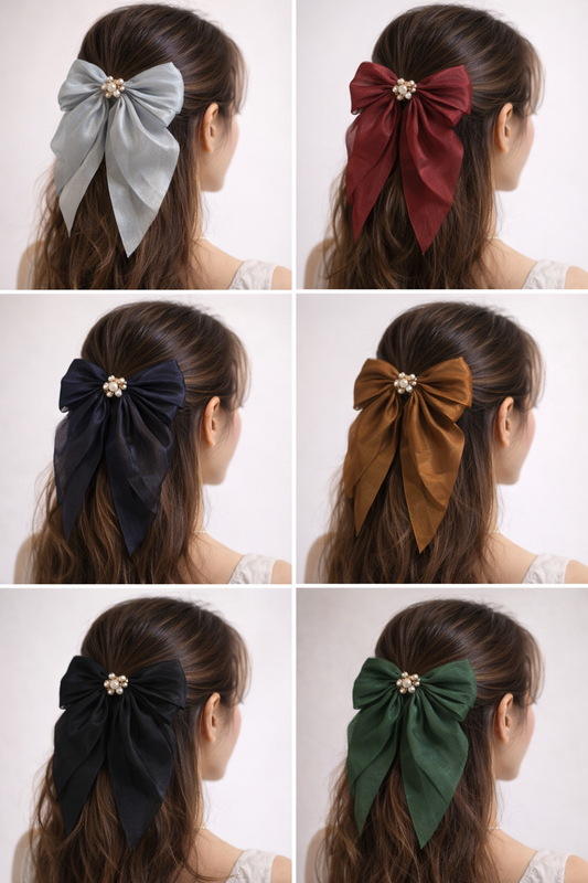 Luxe Pearl Satin Bow Hair Clips