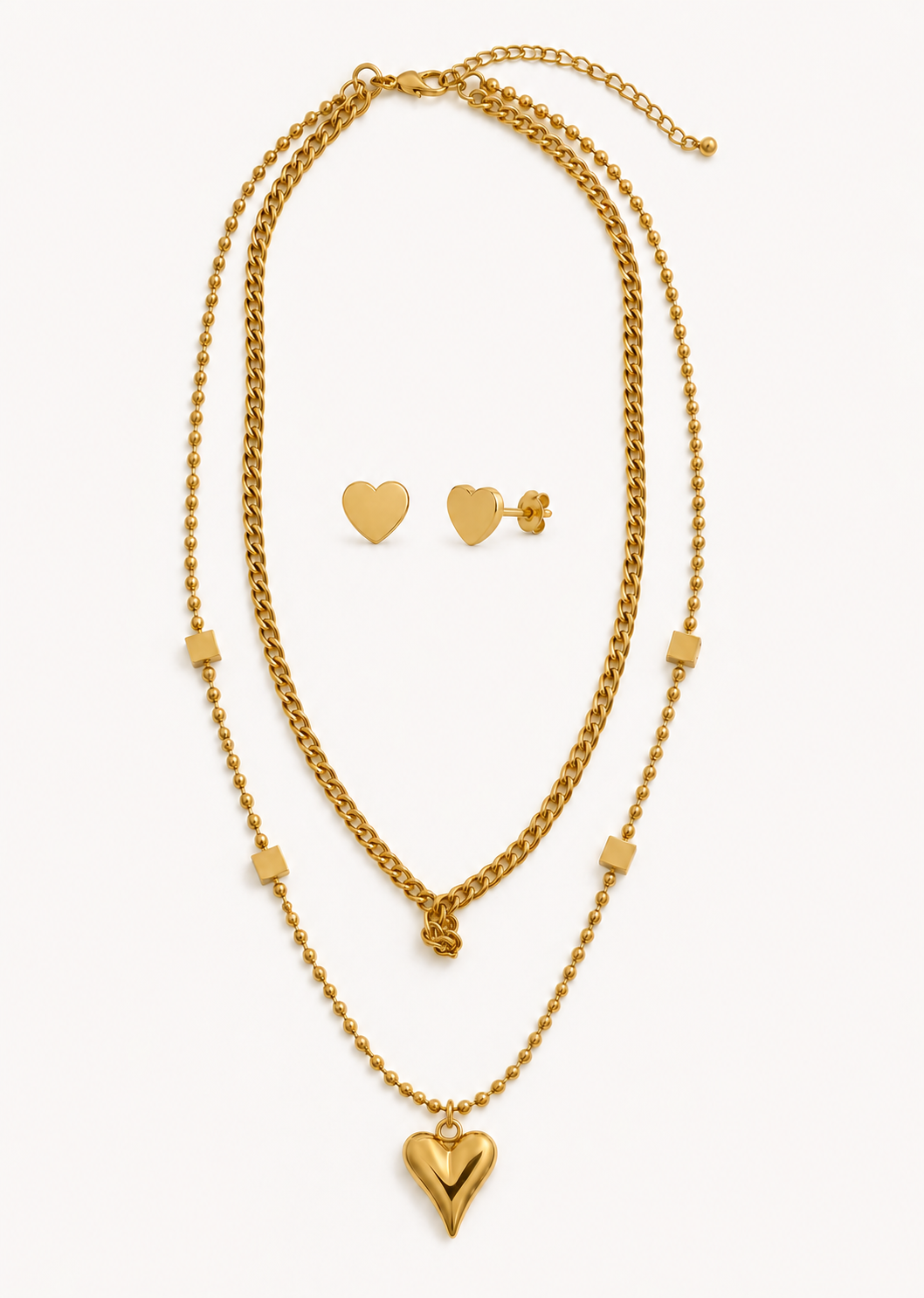 Heart Double Necklace Set