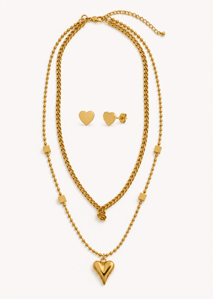 Heart Double Necklace Set