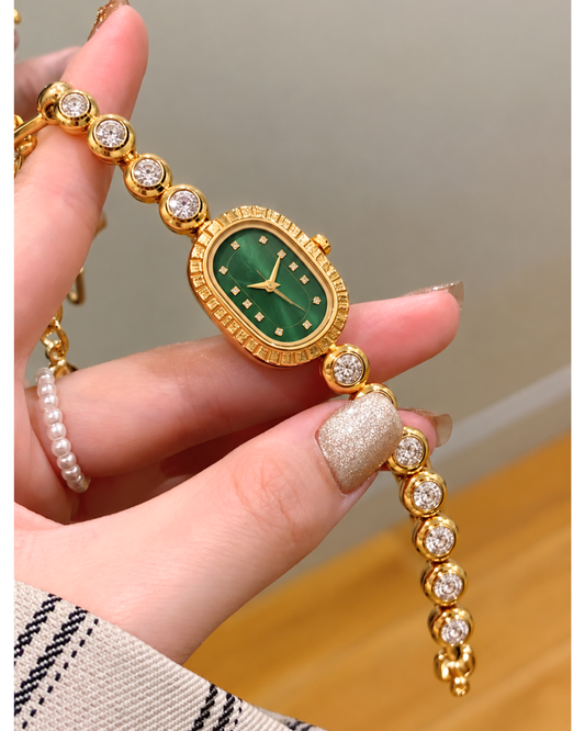 Green Dial Gold Jeweled Watch