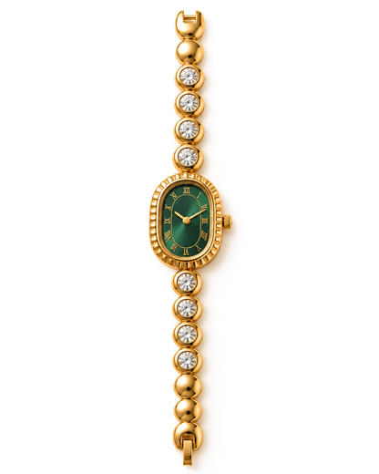 Green Dial Gold Jeweled Watch