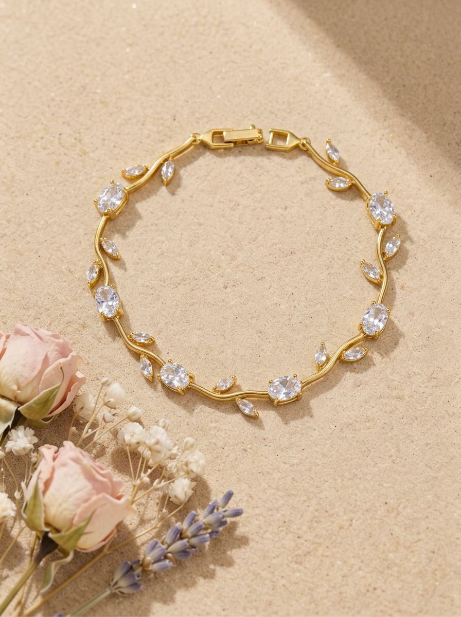 White Stone Tulip Bracelet - Flat Lay