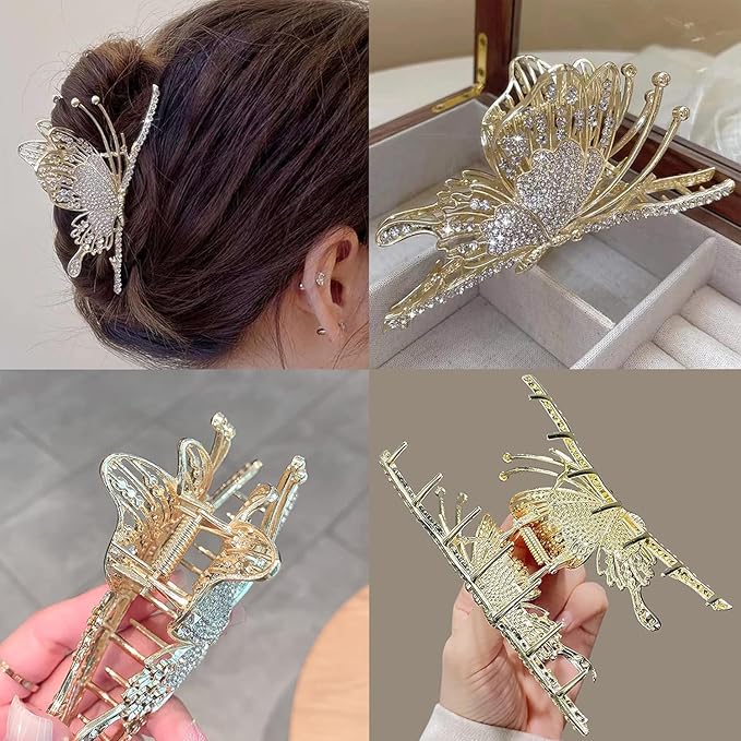 Gold Crystal Butterfly Hair Claw