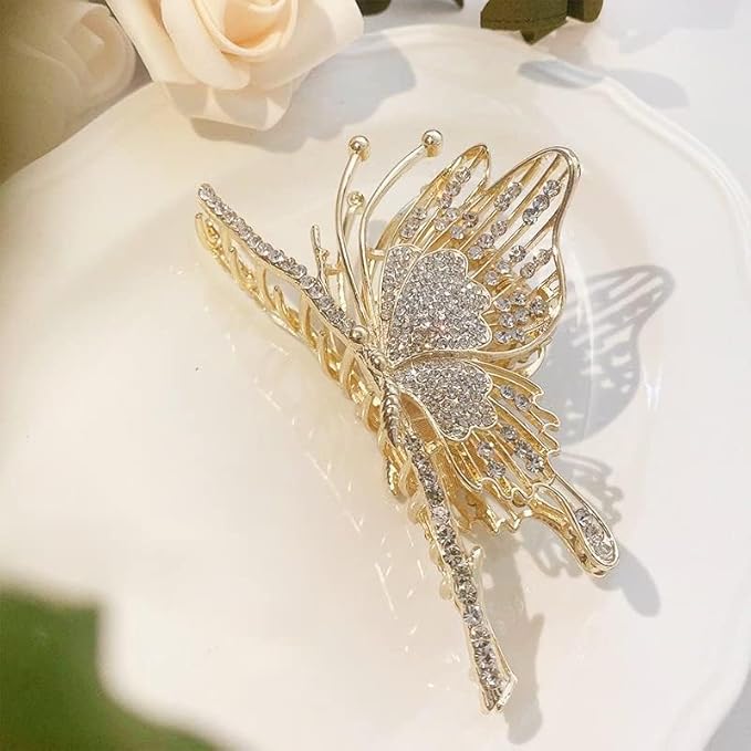 Gold Crystal Butterfly Hair Claw