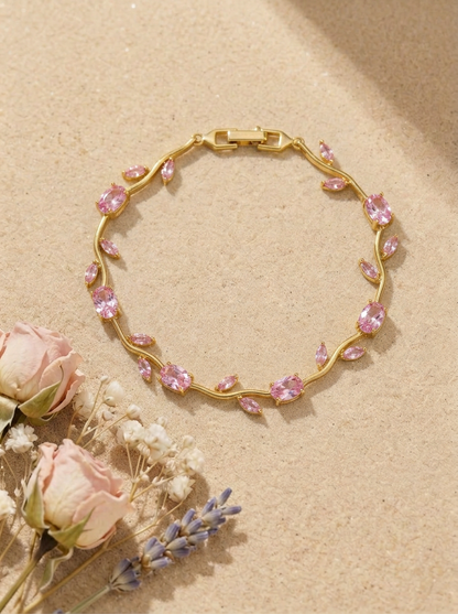 Pink Stone Tulip Bracelet - Flat Lay