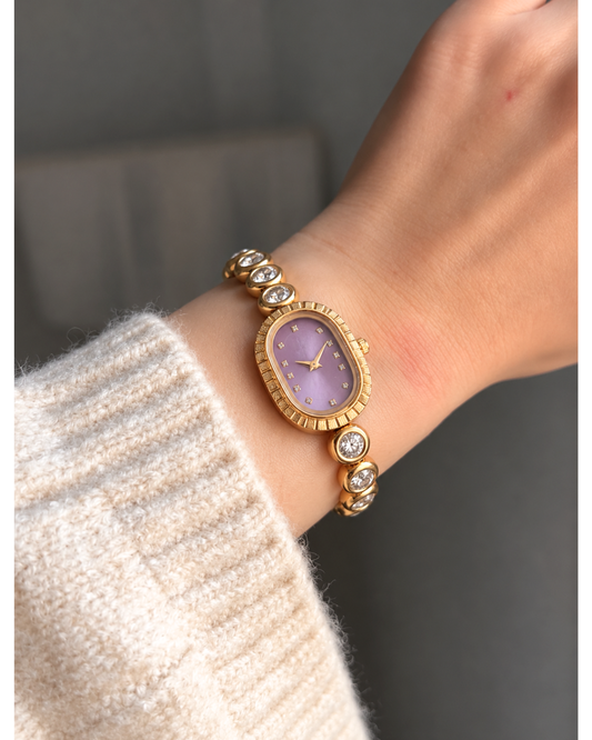 Lavender Dial Gold Jeweled Watch