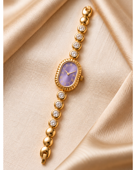 Lavender Dial Gold Jeweled Watch