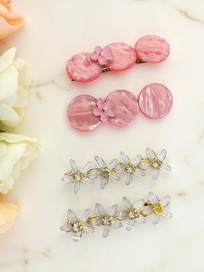 Multicolor Pearl & Floral 6 Piece Hair Clips Set