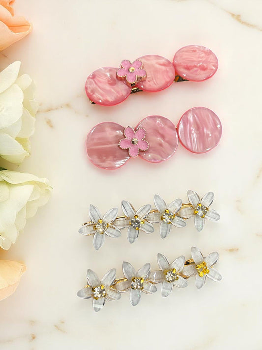 Multicolor Pearl & Floral 6 Piece Hair Clips Set