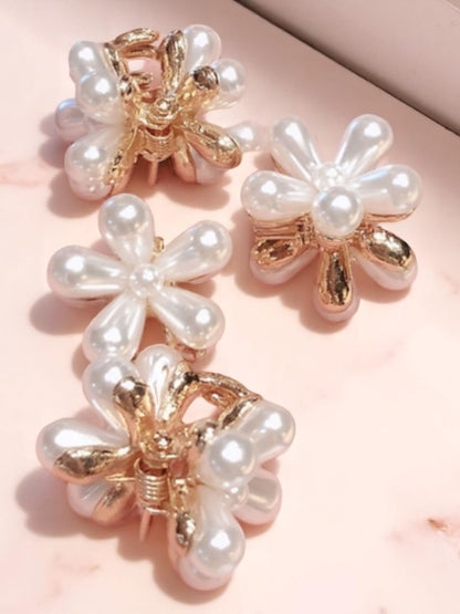 Set of 3 White Pearl Flower Hair Claws