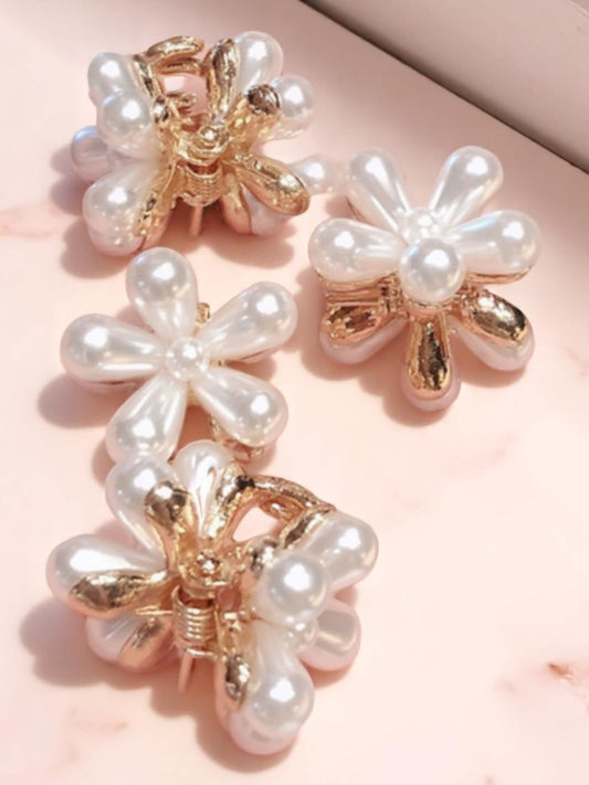 Set of 3 White Pearl Flower Hair Claws