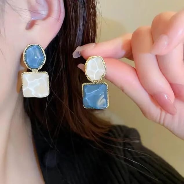 Blue White Stone Earrings