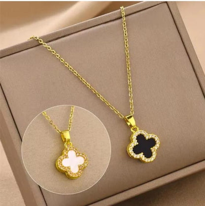 Black & White Clover Necklace