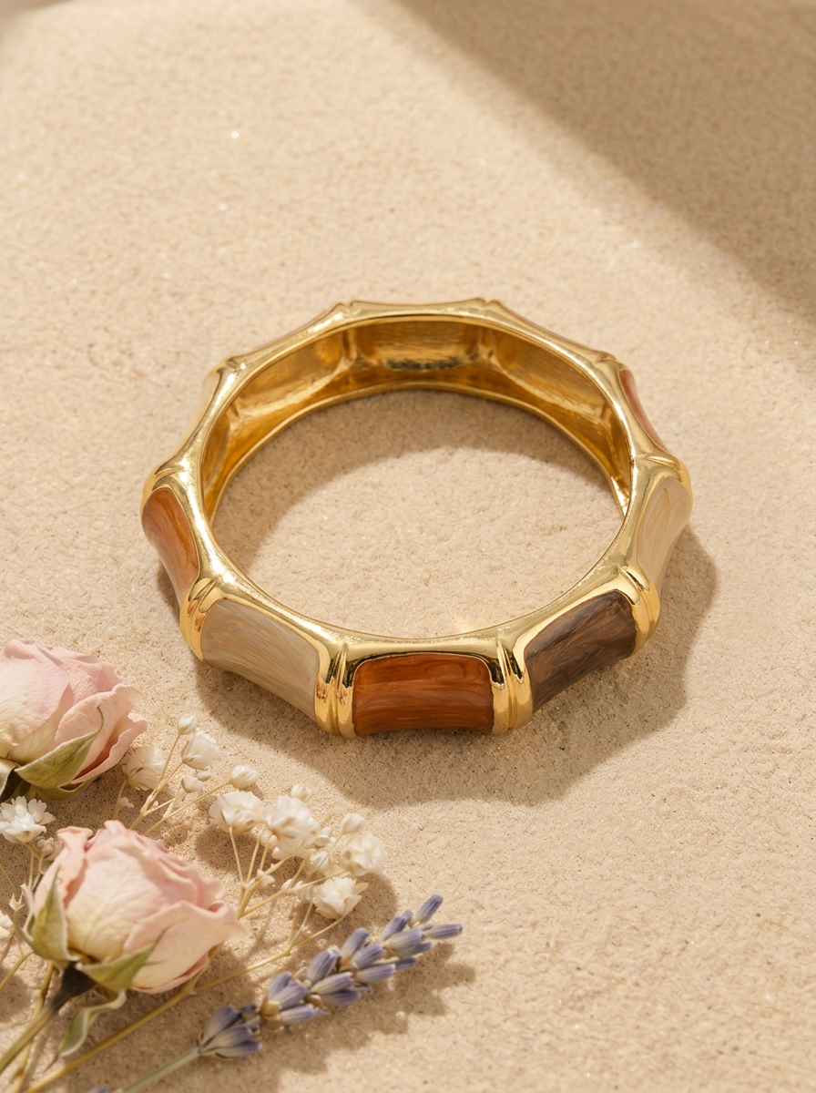 Gold Bamboo Bangle Earthy - Flat Lay