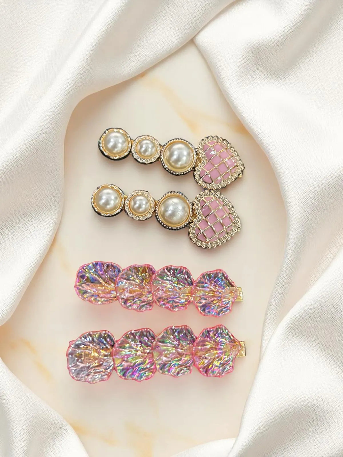 Multicolor Pearl & Floral 6 Piece Hair Clips Set