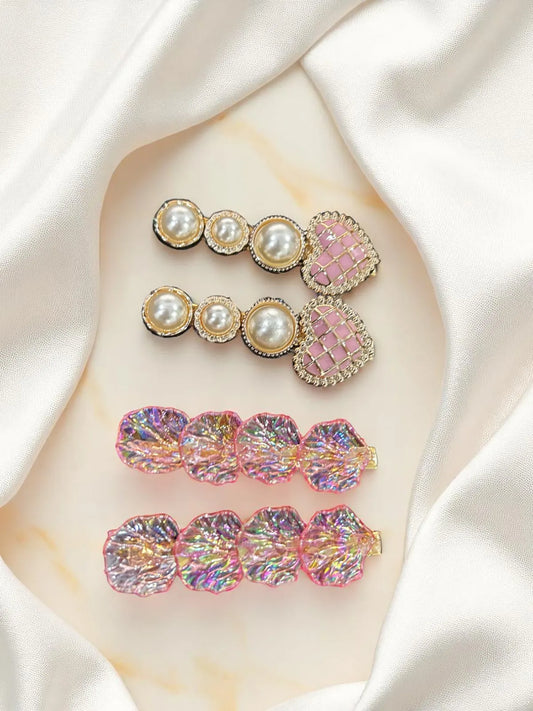Multicolor Pearl & Floral 6 Piece Hair Clips Set