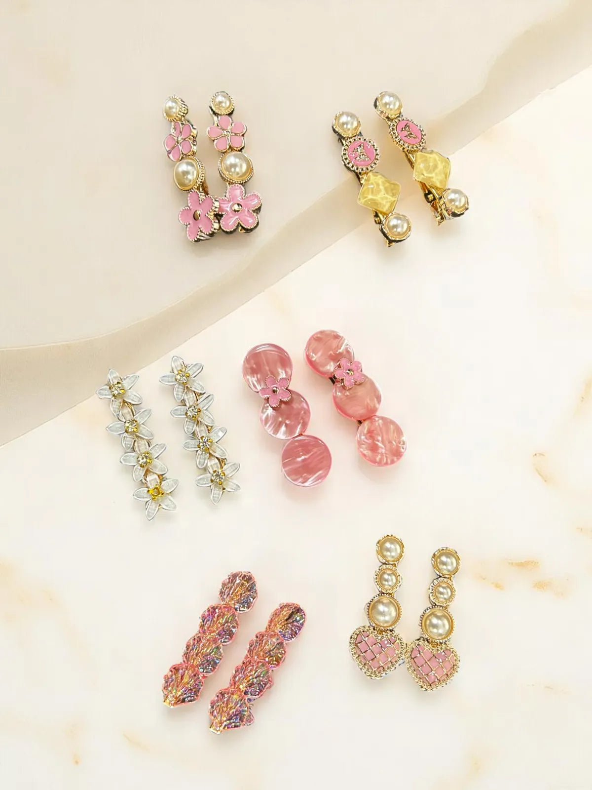 Multicolor Pearl & Floral 6 Piece Hair Clips Set