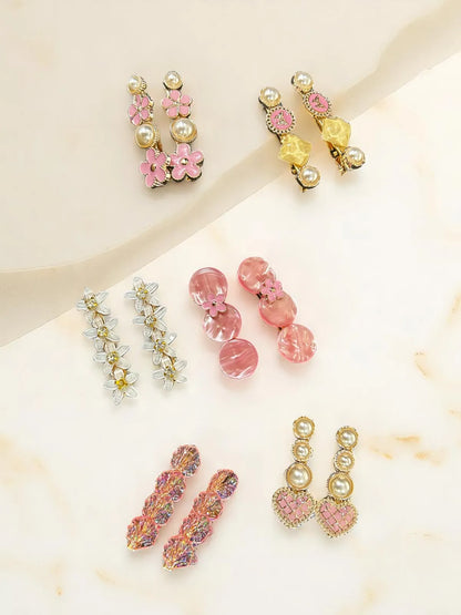 Multicolor Pearl & Floral 6 Piece Hair Clips Set
