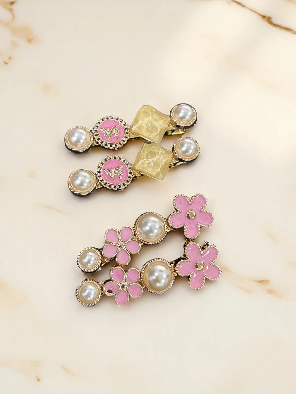 Multicolor Pearl & Floral 6 Piece Hair Clips Set