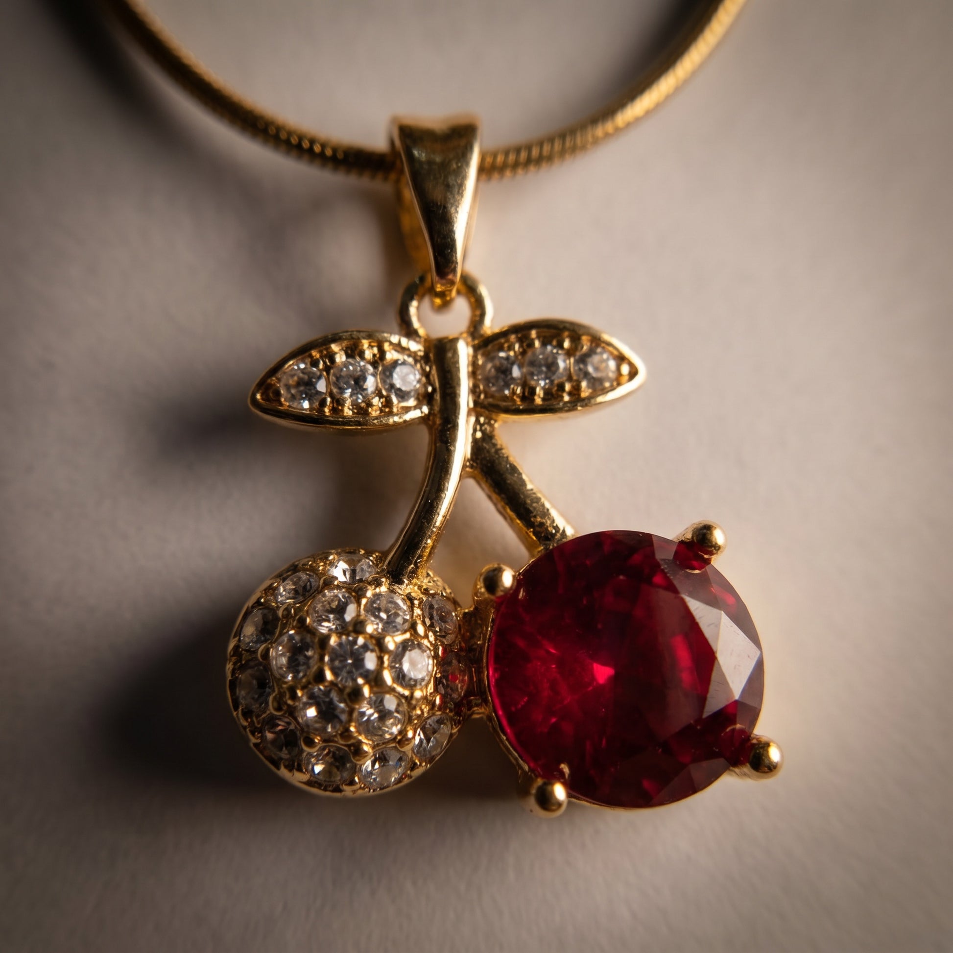 Twin cherry pendant - pave crystal and red crystal