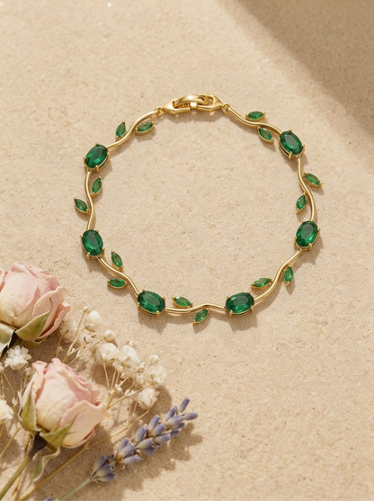 Green Tulip Bracelet - Flat Lay with Flowers